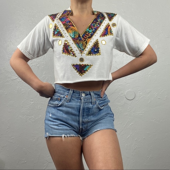 Vintage 80s/90s appliqué crop top size Small - Picture 2 of 10